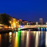 Street lights reflecting off the River Liffey in Bublin at night